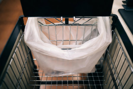 Closeup of empty shopping basket in supermarket. Basket with food.の素材