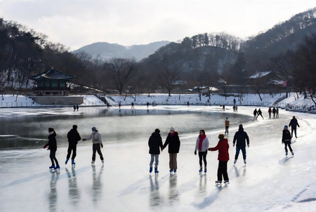 Hangzhou Ice Skating Park in winter, China.Hangzhou Ice Skating Park is a famous tourist attraction in China.の素材