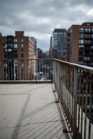 A view of the Boston skyline from a balcony in Boston, Massachusetts.の素材