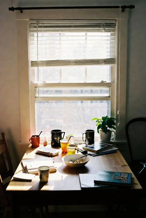 Coffee and book on the table in the morning light.の素材