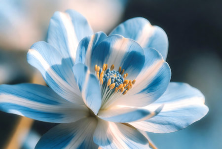 Close up of a blue and white crocus flower in bloom.の素材