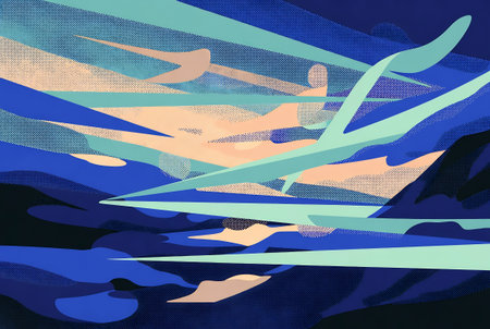 abstract blue and yellow background with some soft shades and lines in itの素材