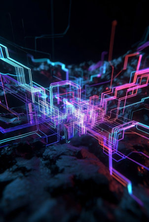 3D rendering of abstract technology concept background. Hi-tech circuit boardの素材