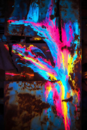 Colorful abstract painting on rusty metal. Abstract background for design.の素材