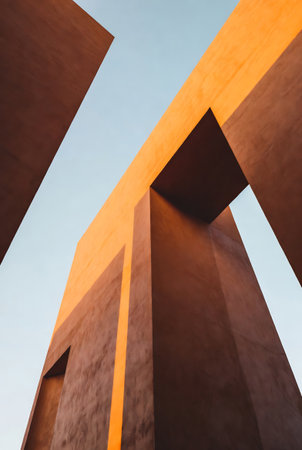 Detail of the facade of a modern building with orange and brown colorsの素材