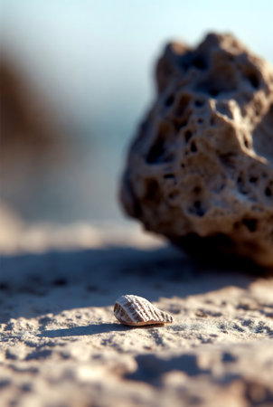 Sea shell on the sand. Selective focus. Shallow depth of fieldの素材