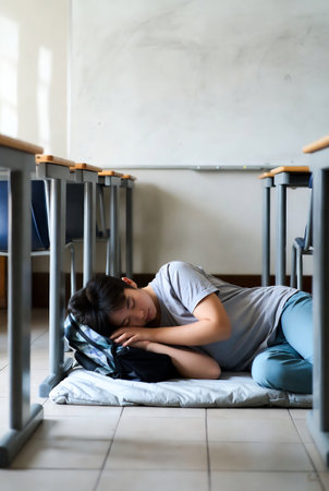 Young Asian woman sleeping on the bed in the morning at home.の素材