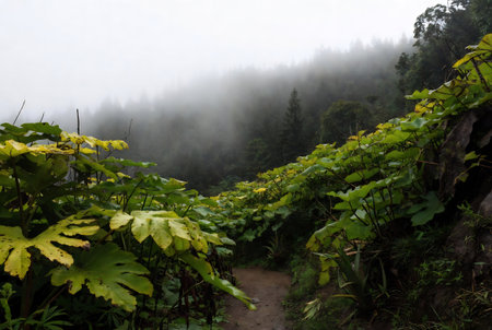 Foggy morning in the mountains, Doi Inthanon National Park, Chiang Mai, Thailandの素材