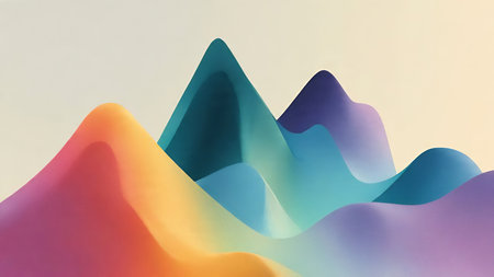 Abstract 3d render of colorful mountain background. Minimalistic design.の素材