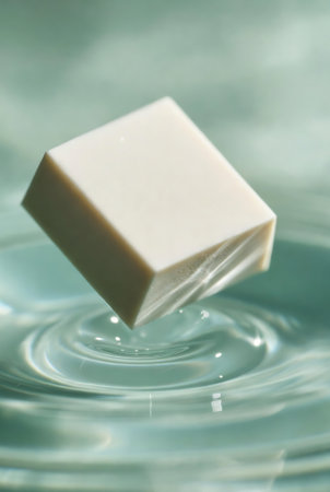 White soap on water surface. Shallow depth of field (DOF)の素材