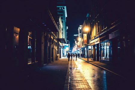 People walking in Oxford street at nightの素材