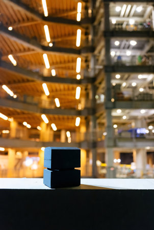 Boxes in the shopping mall. Blurred background and bokeh.の素材