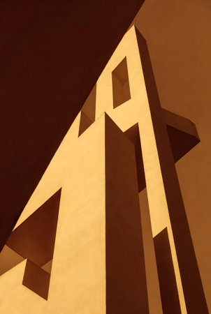 3d rendering of a building in the form of a triangle.の素材