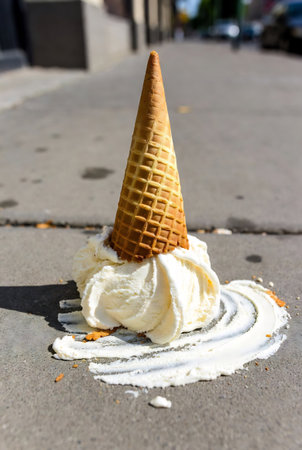 Ice cream cone on the street. Selective focus with shallow depth of fieldの素材
