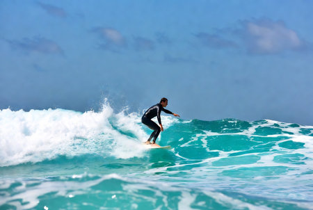 Surfer on Amazing Blue Ocean Wave at Tulum, Mexico.の素材