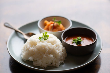 Rice and curry with chicken - Thai style food, selective focusの素材