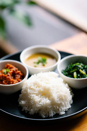 Rice with curry paste, thai food, selective focus.の素材