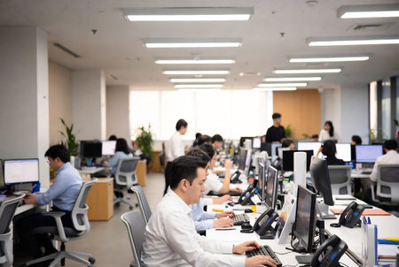 Group of business people using computers in a modern office. Business and technology concept.の素材
