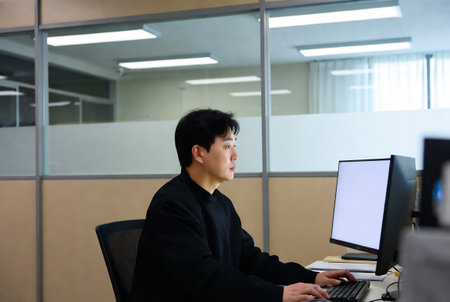 Young Asian businessman working on computer in the office. Business concept.の素材
