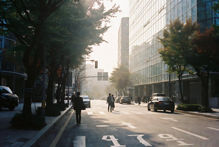 People walking on the street in the morning, shanghai china.の素材