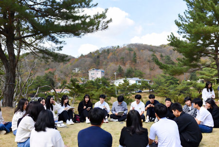Unidentified people in a park.の素材