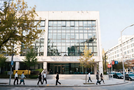 People visit Garibaldi building in Milan. Garibaldi is a skyscraper in Milan, Italy.の素材