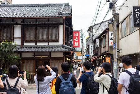 Unidentified people visit Kyoto old town. Kyoto is the capital and largest city of Japan.の素材