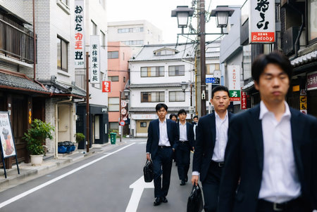 Business people walking on the street in Tokyo, Japan. Tokyo is the capital and most populous city of Japan.の素材
