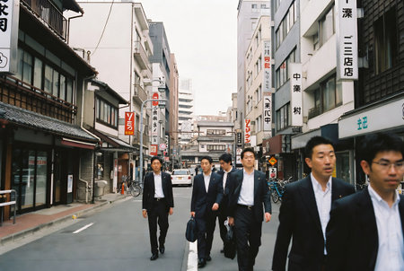 Business people walking in the street of Tokyo, Japan. Tokyo is the capital and most populous city of Japan.の素材