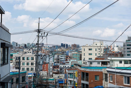 View of the city from the roof of the building.の素材