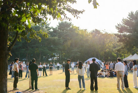 Unidentified people in the park.の素材