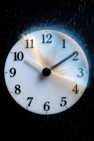 wall clock on a dark background with drops of water, close upの素材
