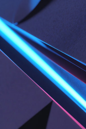 Abstract blue neon lines on dark background. 3d render illustration.の素材