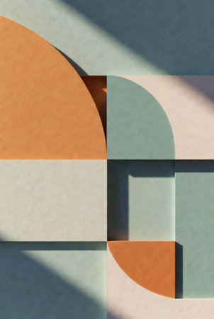 Abstract background of geometric shapes in pastel colors with shadows and sunlightの素材