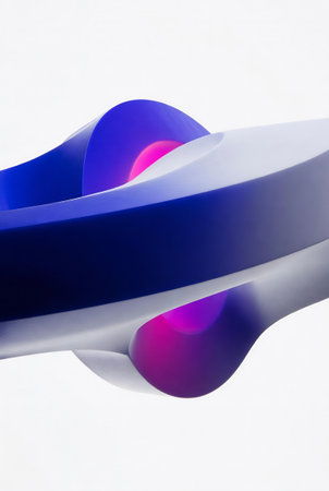 Abstract 3d rendering of a blue and purple curved shape on a white backgroundの素材