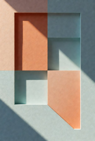 Abstract geometric shapes made of pastel colored paper. Minimalistic background.の素材