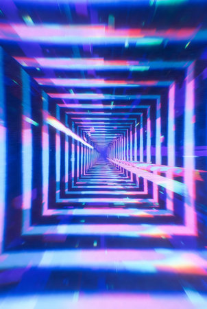 abstract background of neon light in the dark tunnel,3d renderの素材