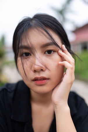 Portrait of thai china adult beautiful girl relax and smileの素材