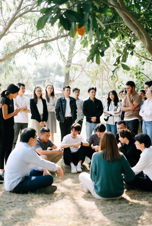 Group of people practicing thai chi in the park, Thailand.の素材
