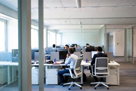 Group of business people discussing business plan in a bright modern officeの素材