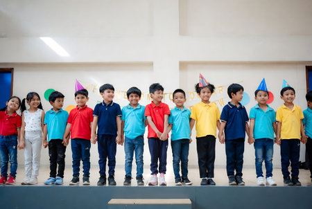Group of asian children having fun together in kindergarten, education conceptの素材