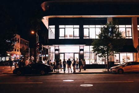 Unidentified people in downtown San Diego at night. San Diego is the third most populous city in the United Statesの素材