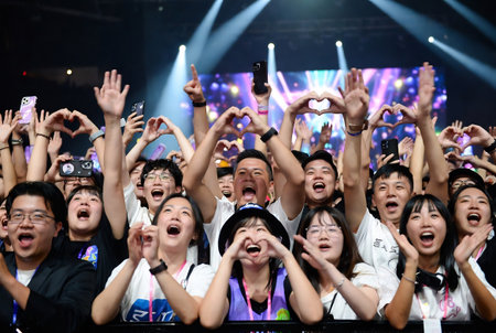 The unidentified Thai people are singing and dancing in concert in Bangkok, Thailand.の素材