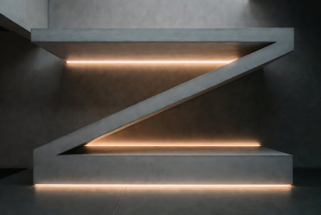 Modern architecture, concrete stairs with neon lights. 3D rendering.の素材