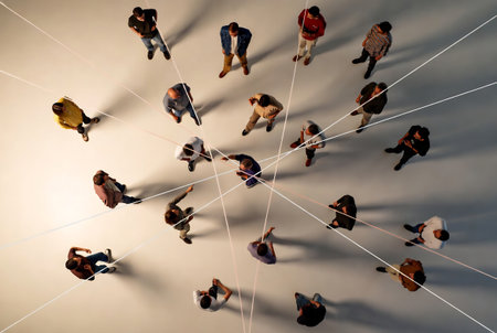 Group of people standing in a circle, social network and networking conceptの素材