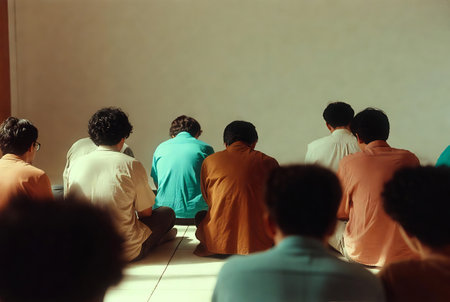 Rear view of a group of Indian people attending a seminar.の素材