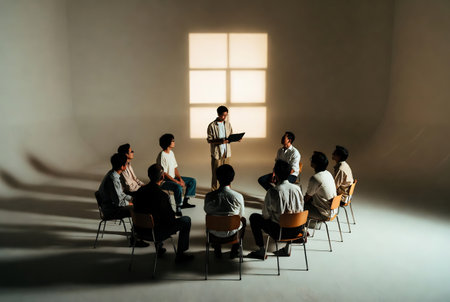 Group of business people sitting in a row and listening to a presentationの素材