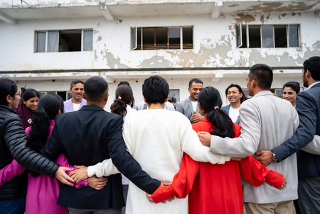 Unidentified Hindu people attending a religious ceremony.の素材