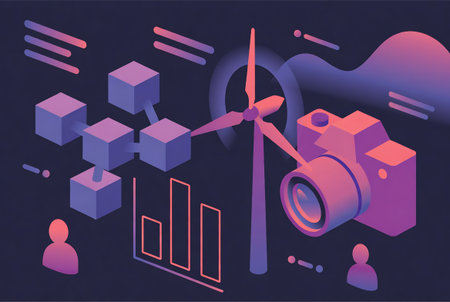 3d isometric vector illustration of a windmill and gear.の素材