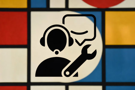 Customer service icon on the wall of a customer service center. Customer support concept.の素材
